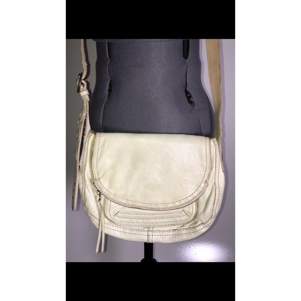 Vtg Y2K Lucky Brand Lamb Leather Crossbody Bag Boho White Distressed/STAINED - Picture 3 of 16